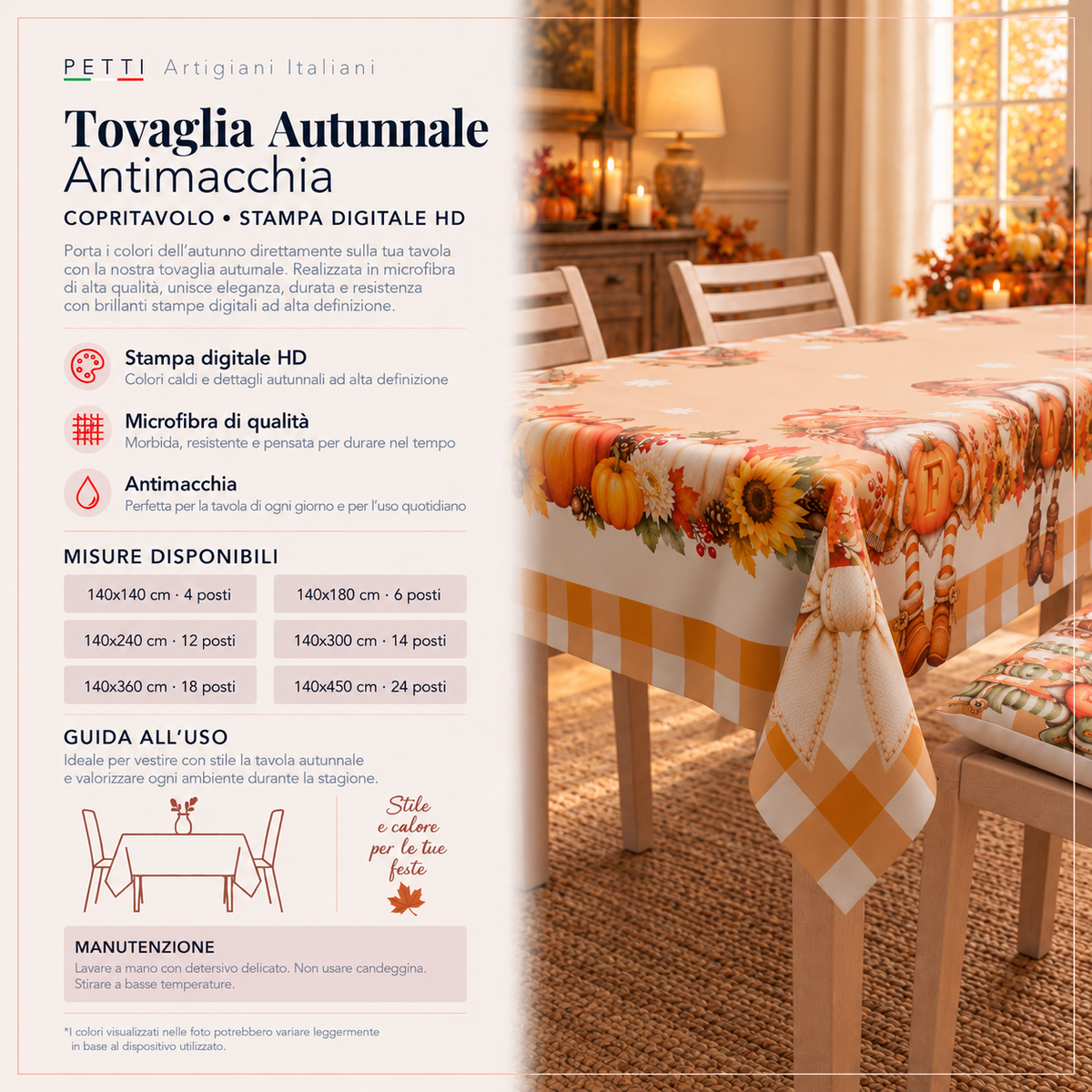 Tovaglia Autunnale Antimacchia in Stampa Digitale Gnomo Fall