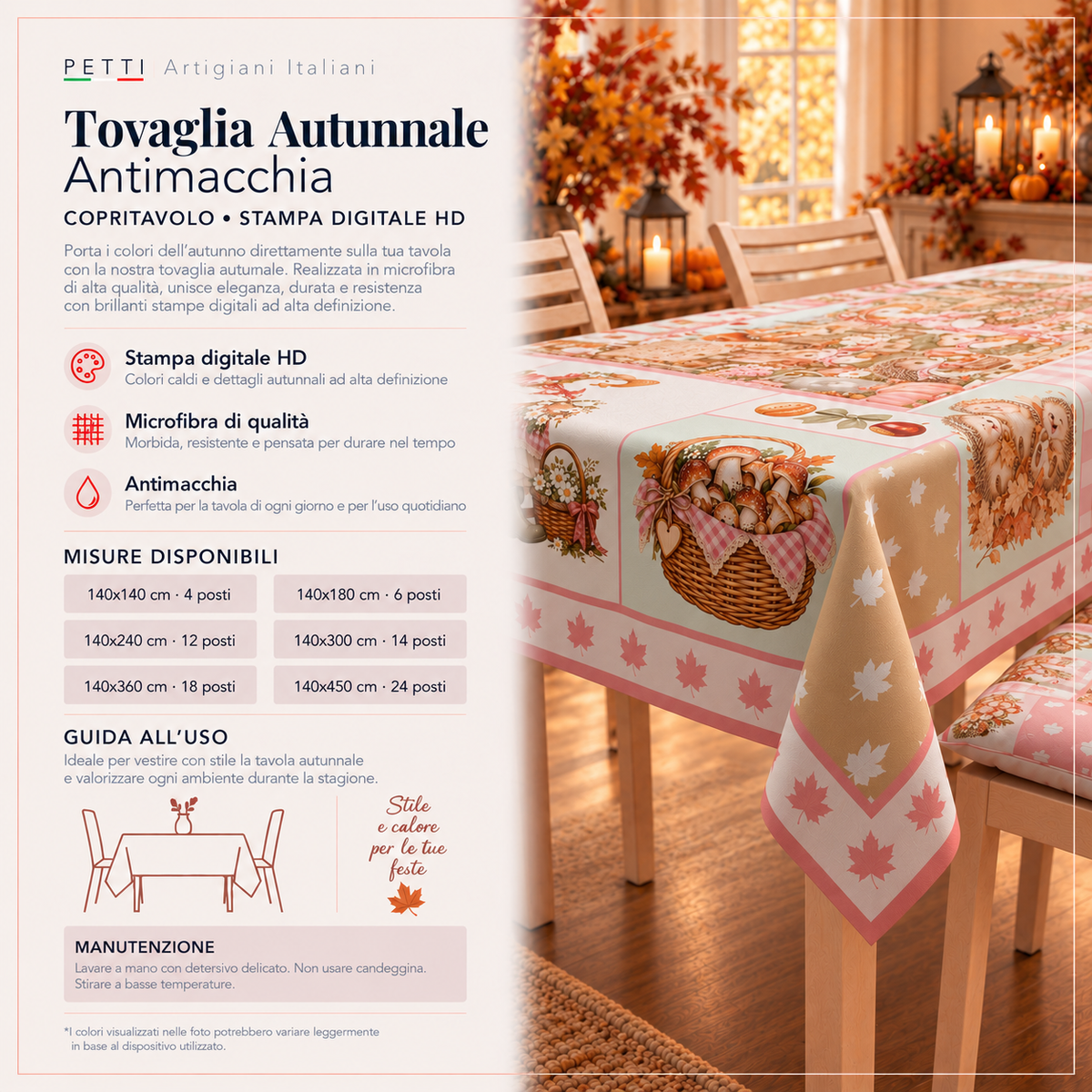 Tovaglia Autunnale Antimacchia in Stampa Digitale Pink Autumn