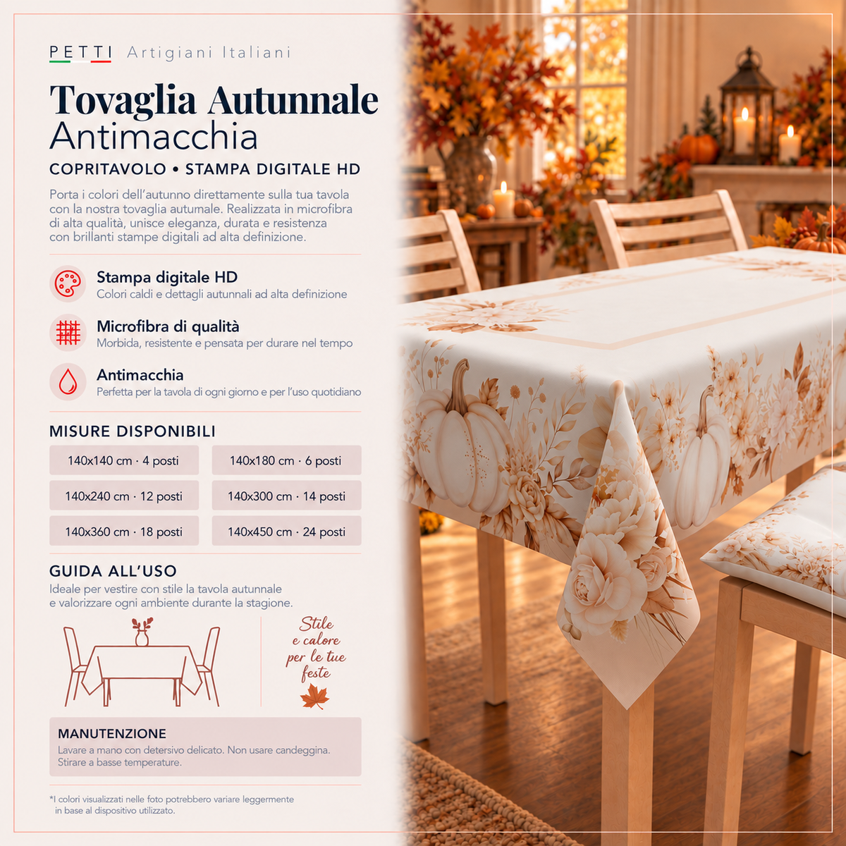 Tovaglia Autunnale Antimacchia in Stampa Digitale Autumn Flowers