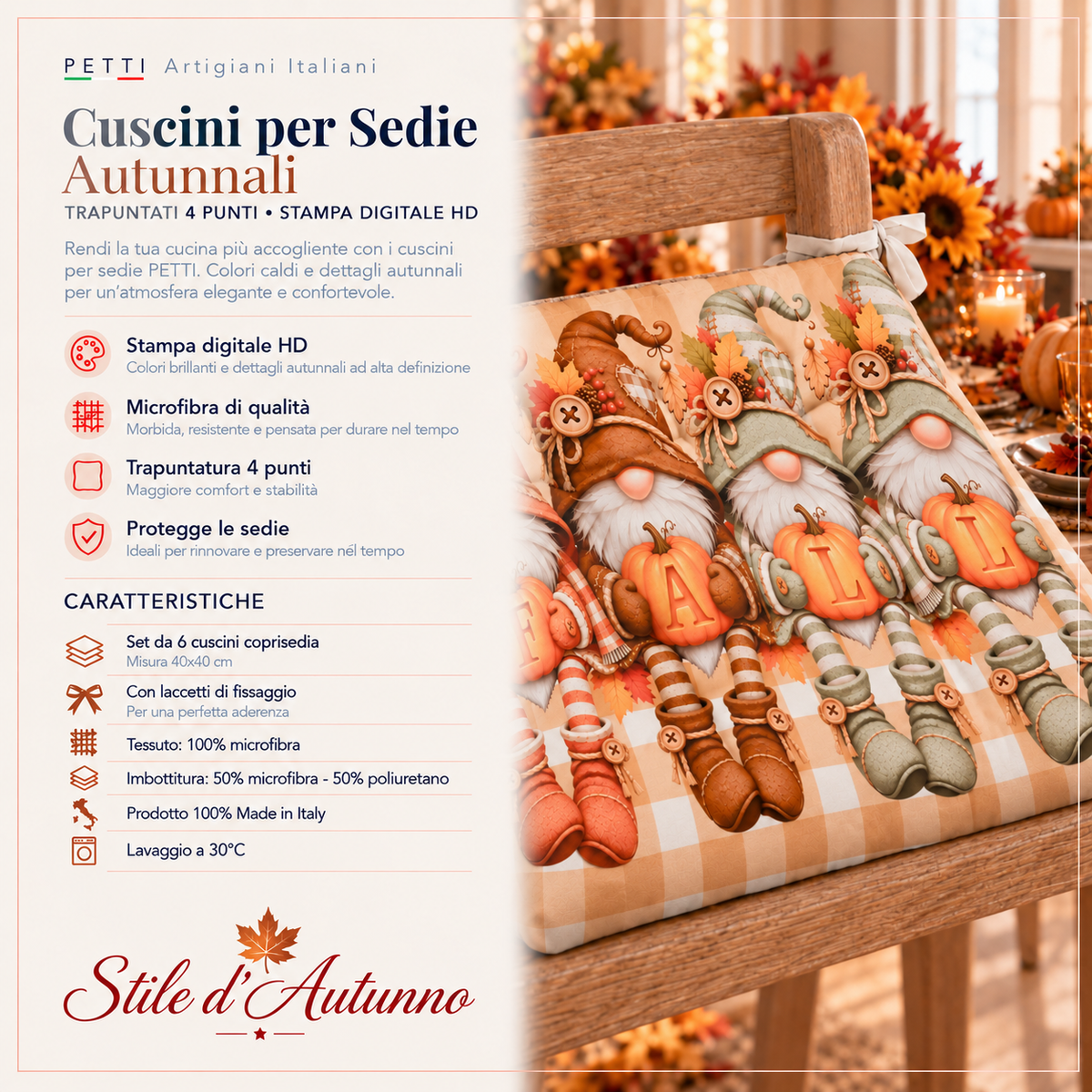 Cuscini per Sedie Coprisedia 6 Pezzi Gnomo Fall