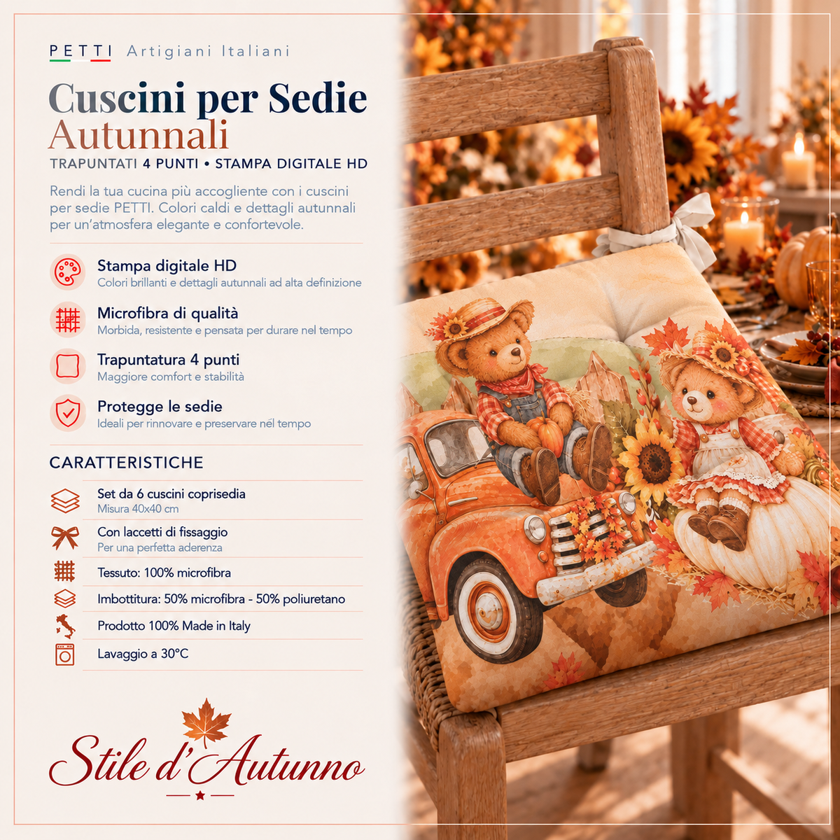 Cuscini per Sedie Coprisedia 6 Pezzi Farm Teddy
