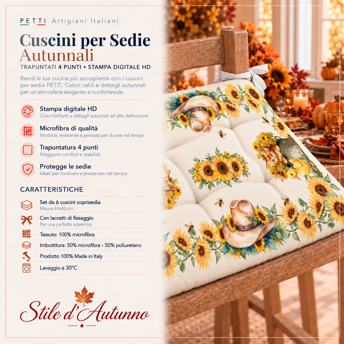 Cuscini per Sedie Coprisedia 6 Pezzi Sunflowers