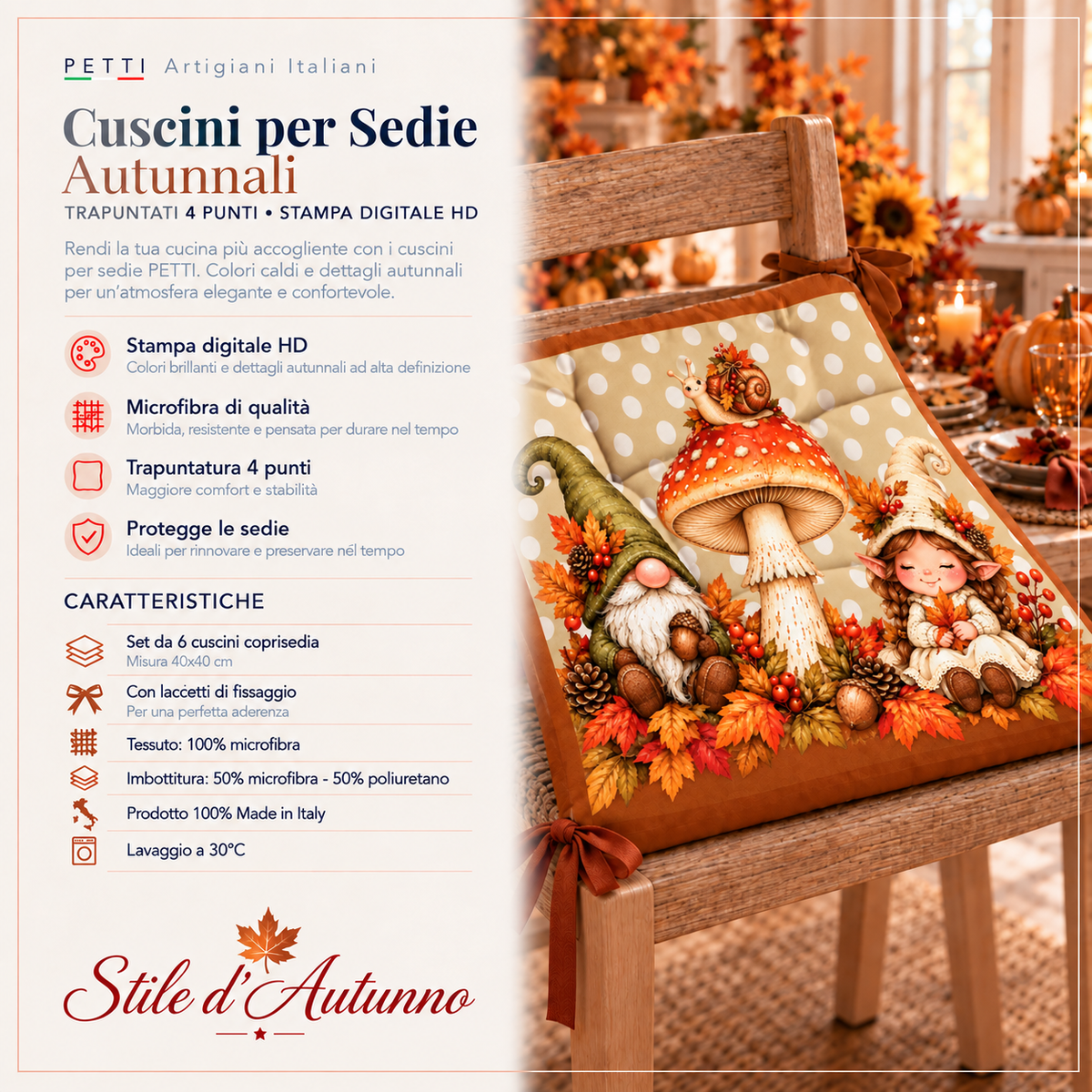 Cuscini per Sedie Coprisedia 6 Pezzi Funghi