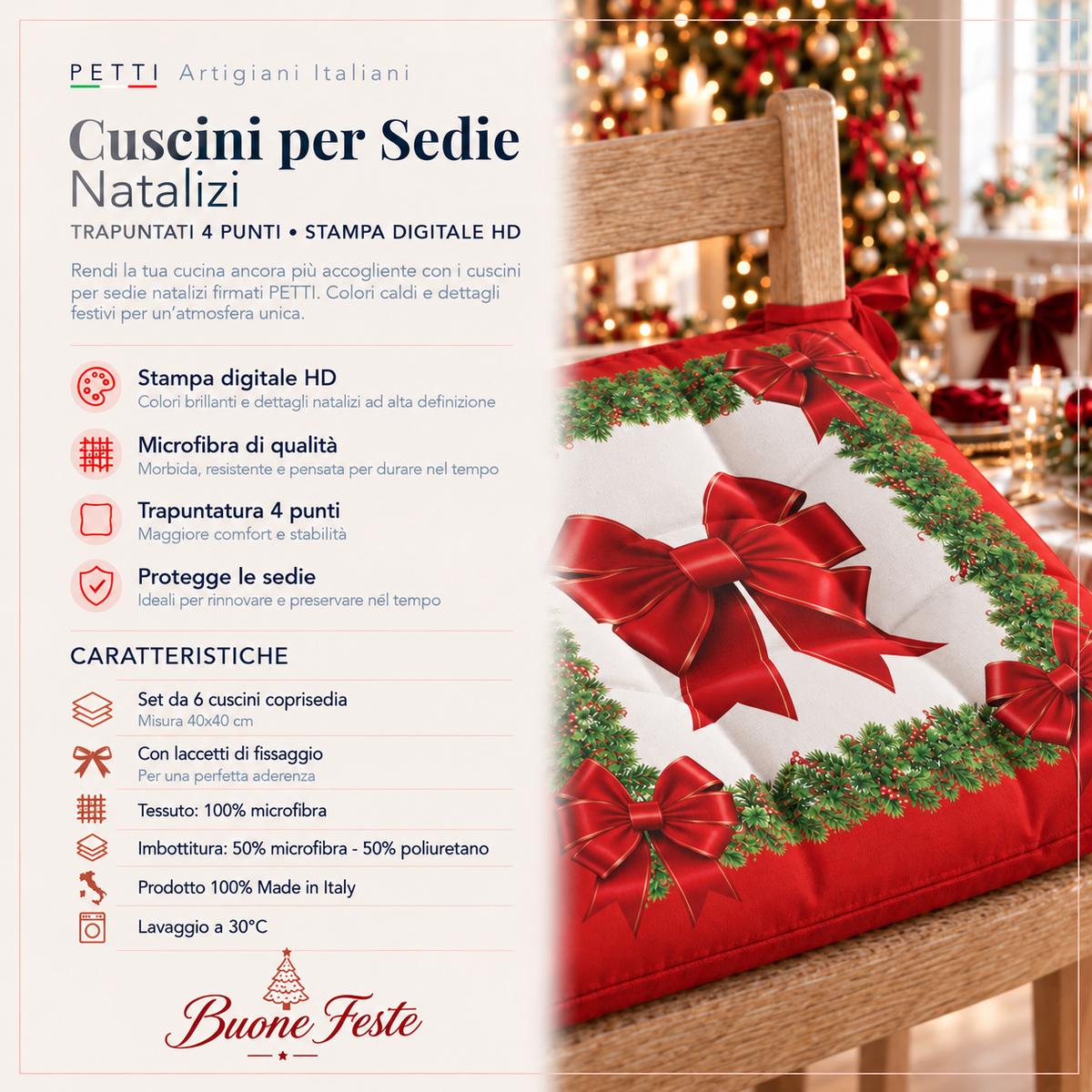 Cuscini per Sedie Natalizi Coprisedia Natalizi 6 Pezzi Fiocco Rosso