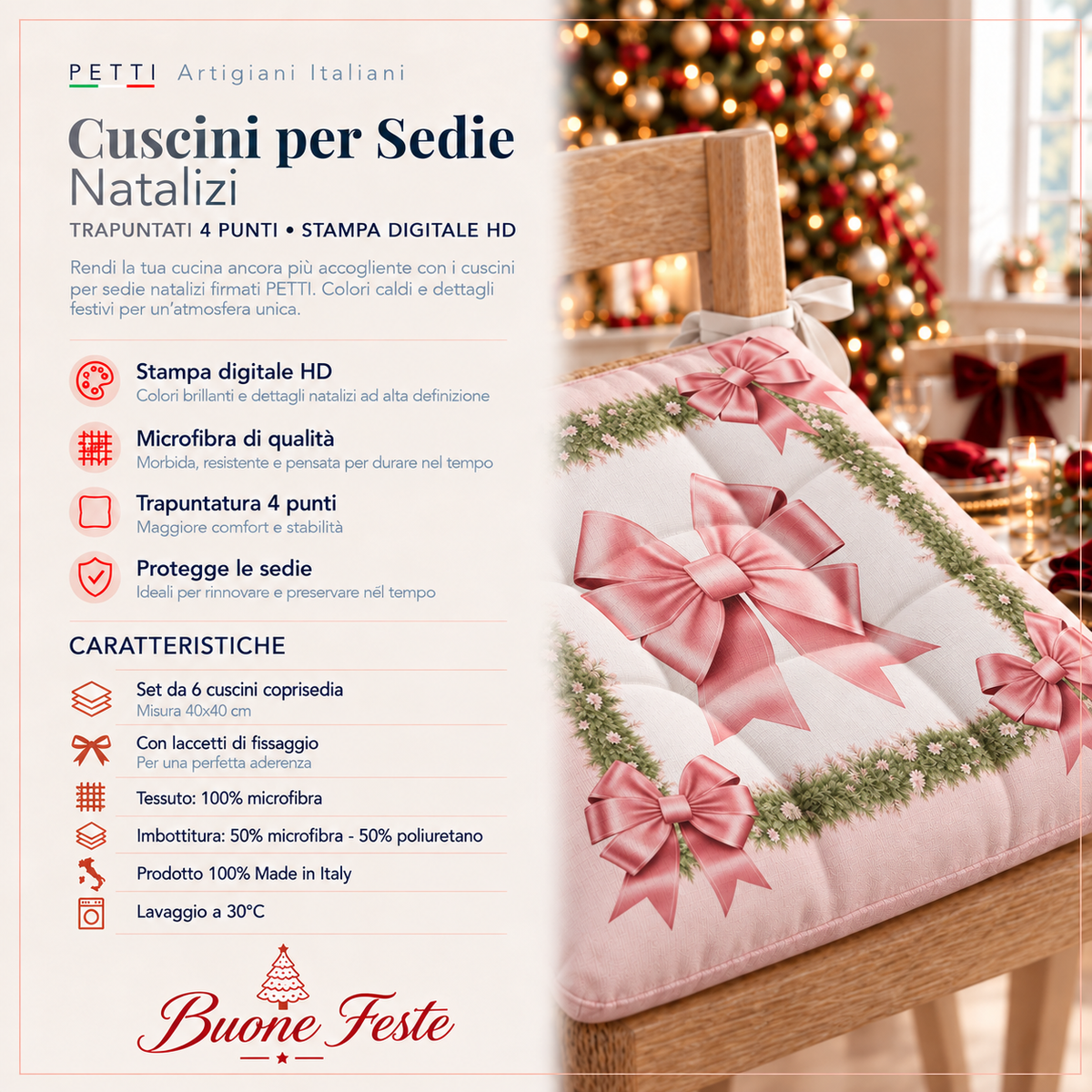 Cuscini per Sedie Natalizi Coprisedia Natalizi 6 Pezzi Fiocco Rosa Piume