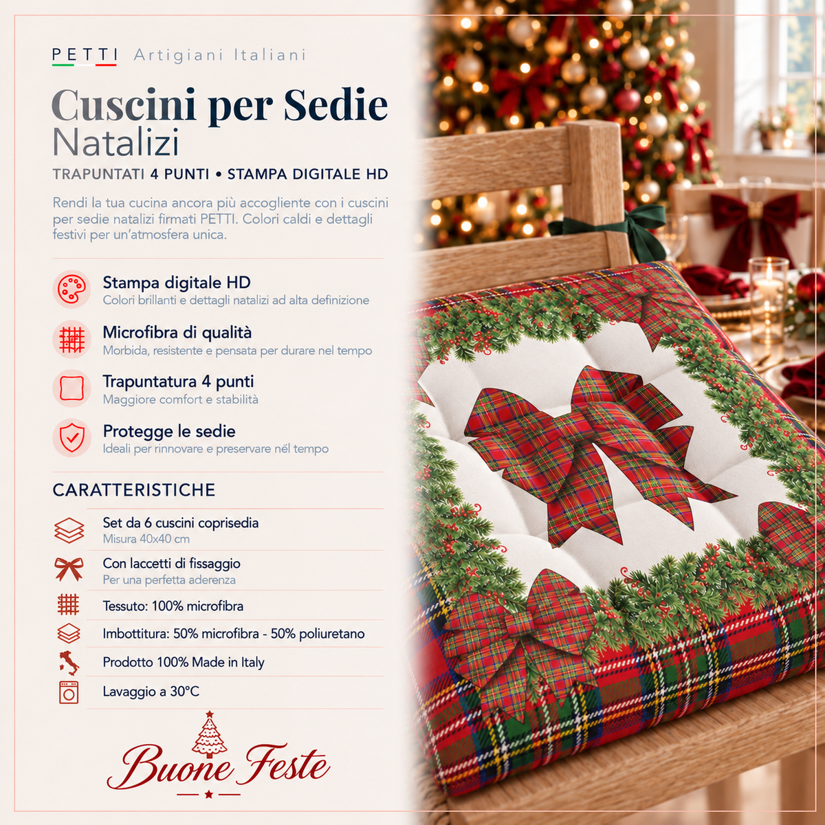 Cuscini per Sedie Natalizi Coprisedia Natalizi 6 Pezzi Fiocco Tartan, Fantasia Scozzese