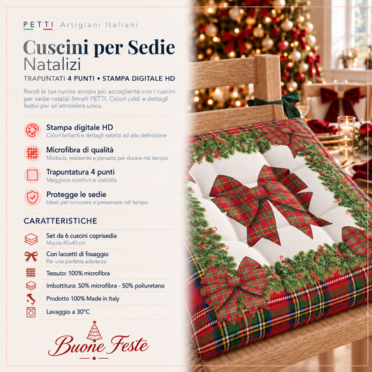 Cuscini per Sedie Natalizi Coprisedia Natalizi 6 Pezzi Fiocco Tartan, Fantasia Scozzese