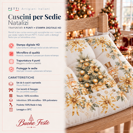 Cuscini per Sedie Natalizi Coprisedia Natalizi 6 Pezzi Xmas Gold