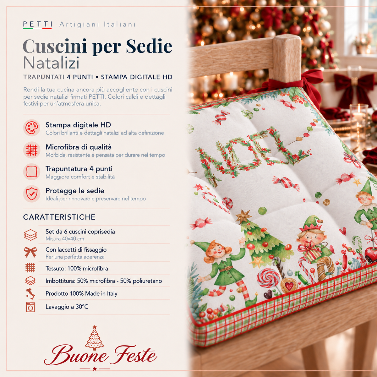 Cuscini per Sedie Natalizi Coprisedia Natalizi 6 Pezzi Noel