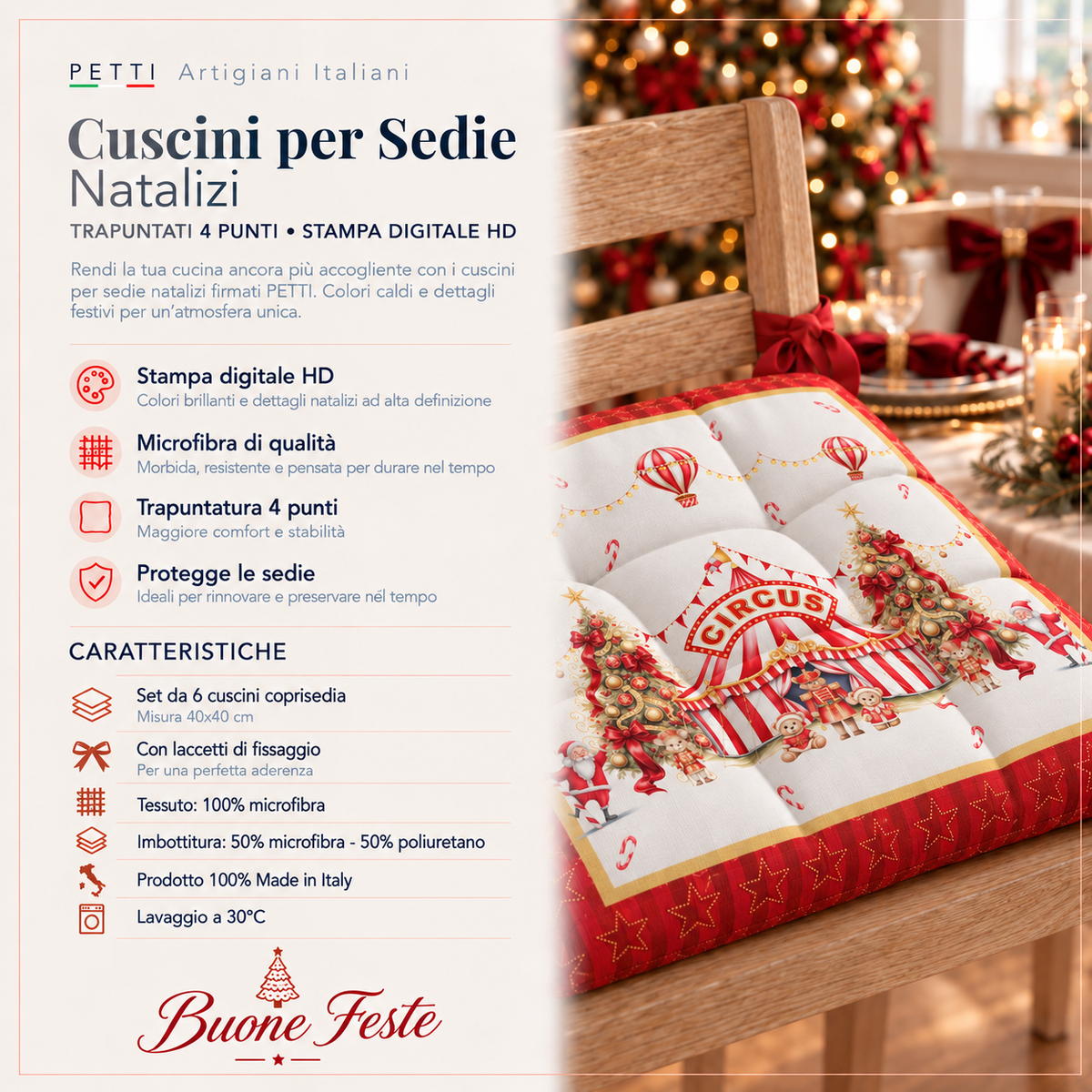 Cuscini per Sedie Natalizi Coprisedia Natalizi 6 Pezzi Circus