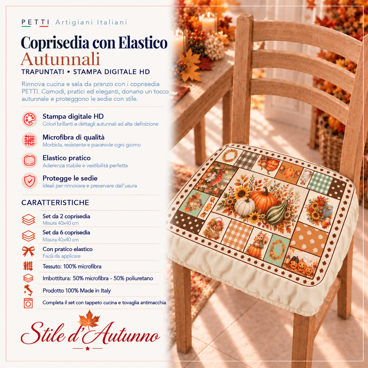 Cuscini per Sedie con Elastico Coprisedia in Stampa Digitale Autumn