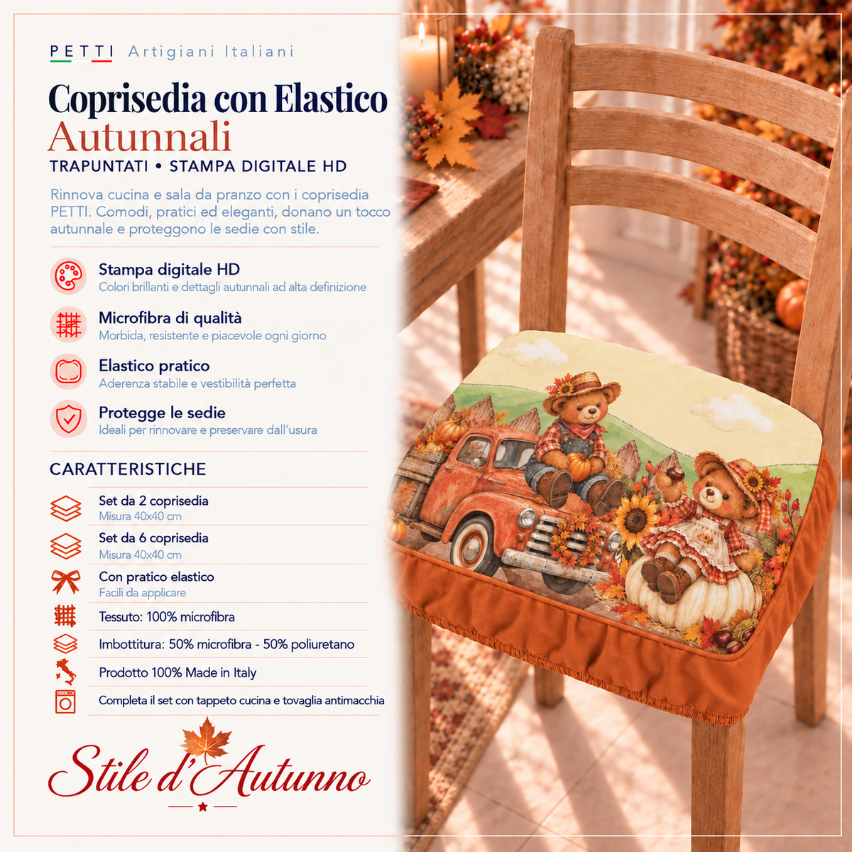 Cuscini per Sedie con Elastico Coprisedia in Stampa Digitale Farm Teddy