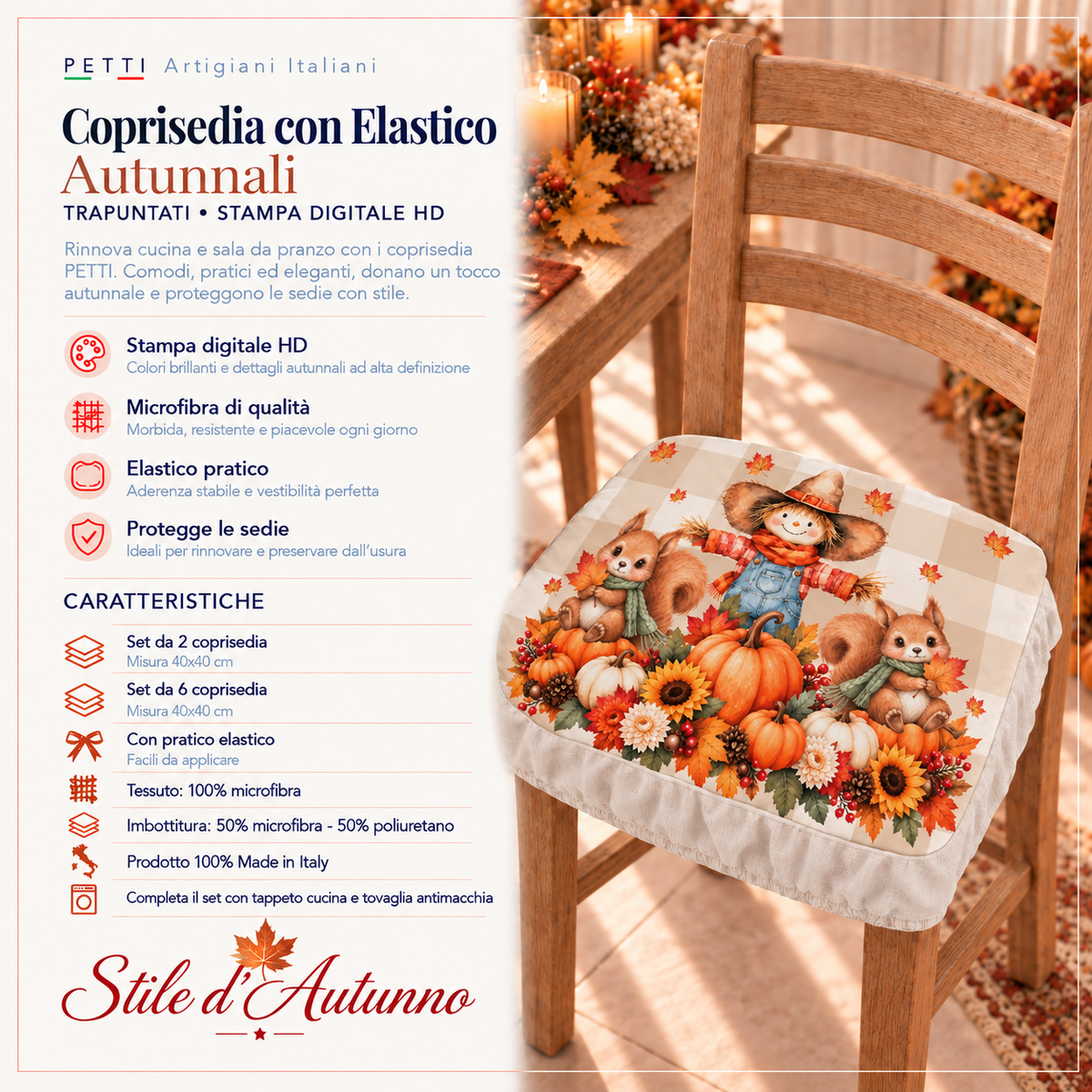 Cuscini per Sedie con Elastico Coprisedia in Stampa Digitale October