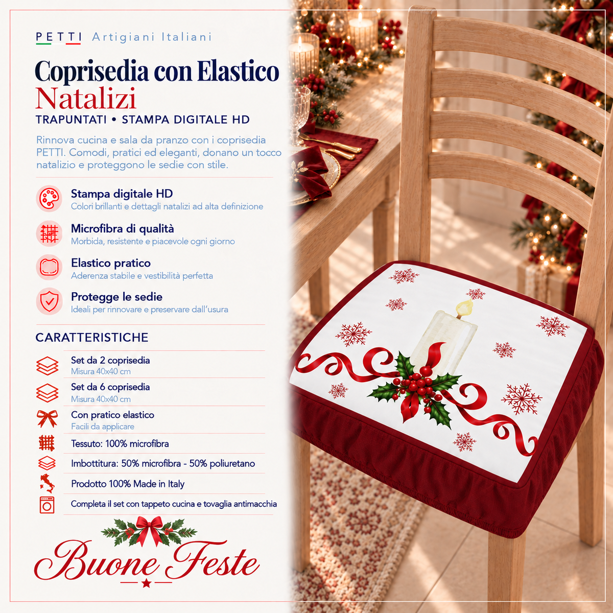 Coprisedia Natalizi con Elastico in Stampa Digitale Incanto