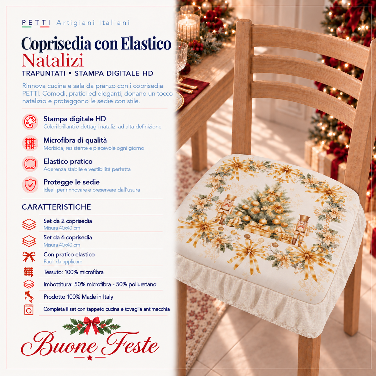 Coprisedia Natalizi con Elastico in Stampa Digitale Xmas Gold