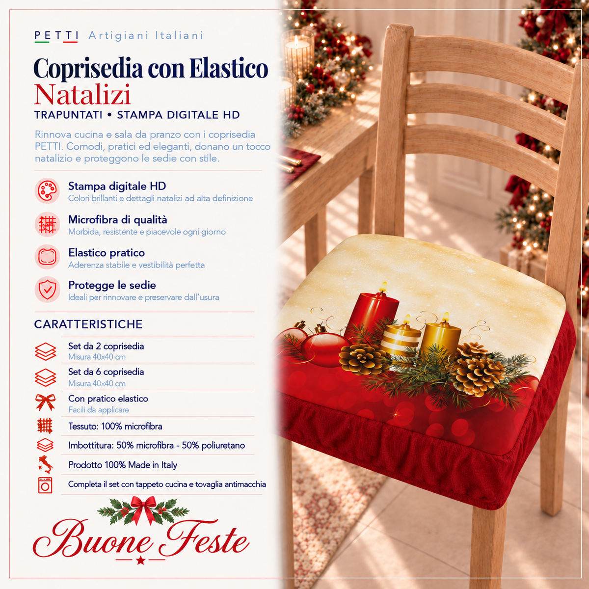 Coprisedia Natalizi con Elastico in Stampa Digitale Candele