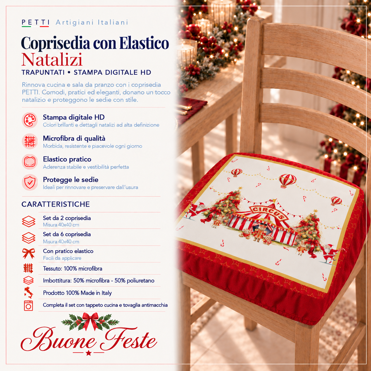 Coprisedia Natalizi con Elastico in Stampa Digitale Circus