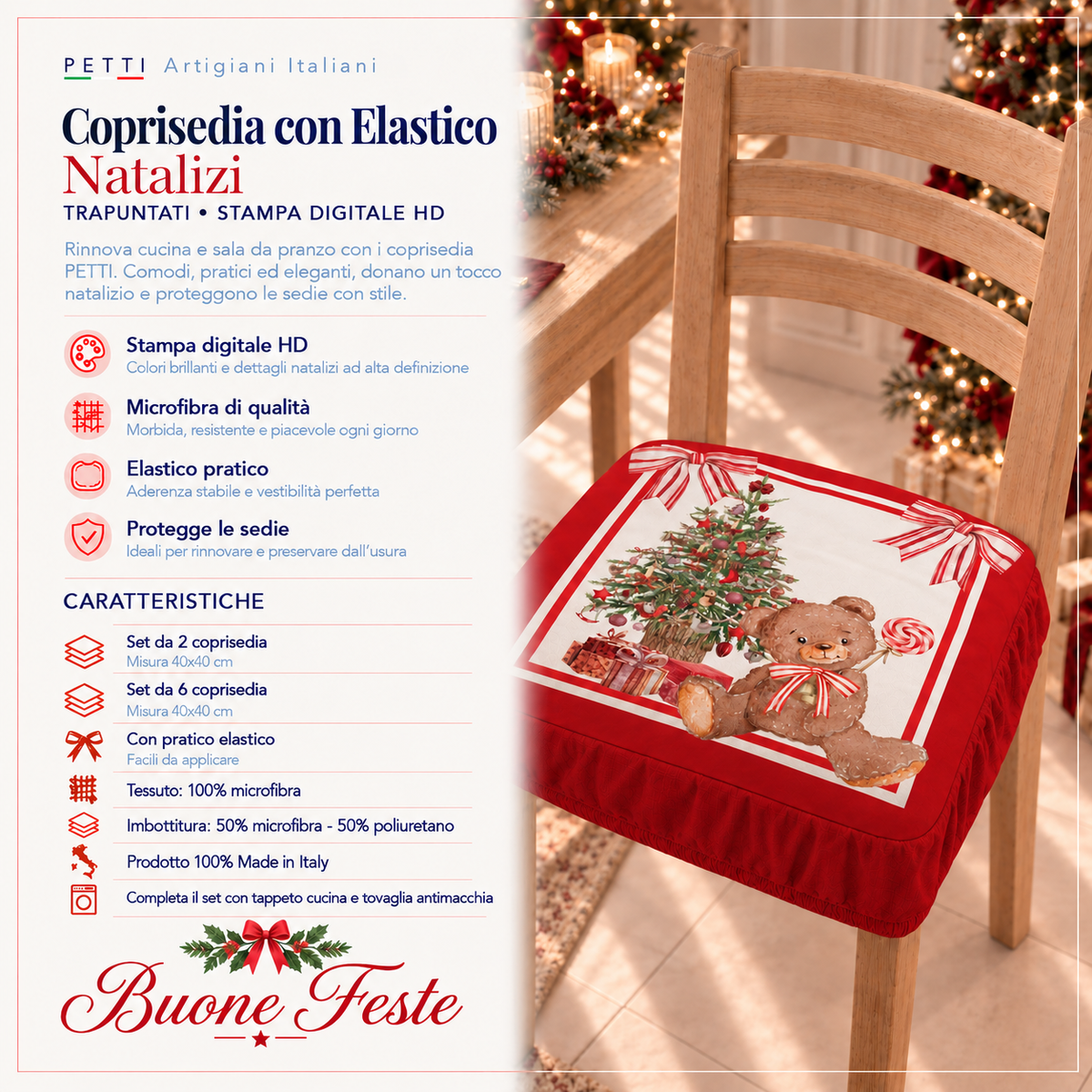 Coprisedia Natalizi con Elastico in Stampa Digitale Orsetto
