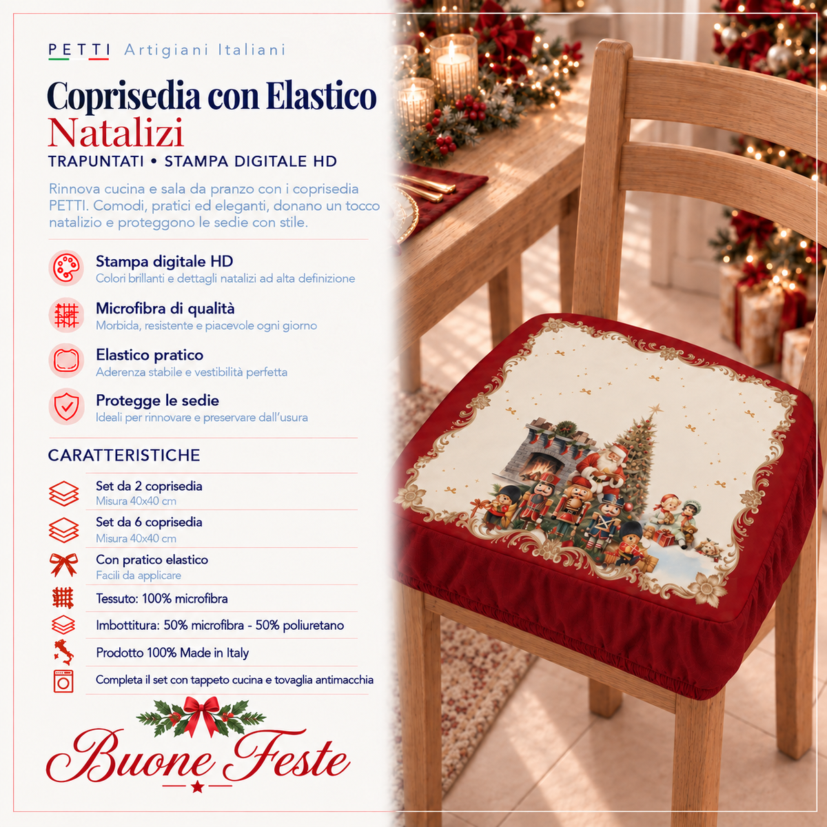 Coprisedia Natalizi con Elastico in Stampa Digitale Vintage Xmas