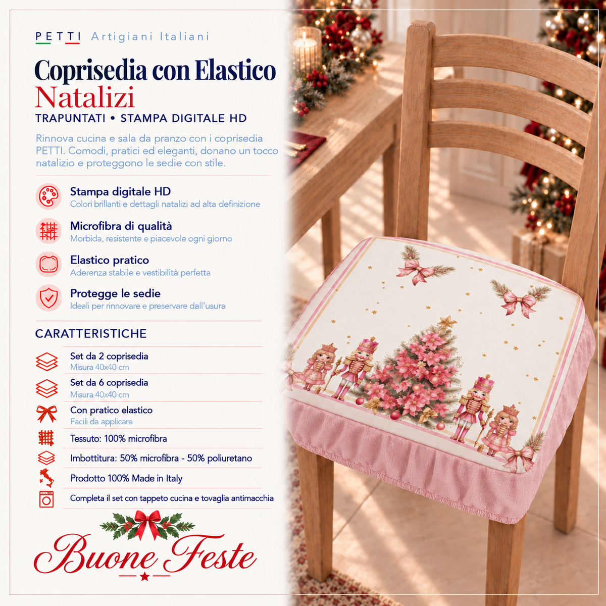 Coprisedia Natalizi con Elastico in Stampa Digitale Schiaccianoci Rosa