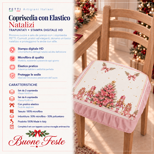 Coprisedia Natalizi con Elastico in Stampa Digitale Schiaccianoci Rosa
