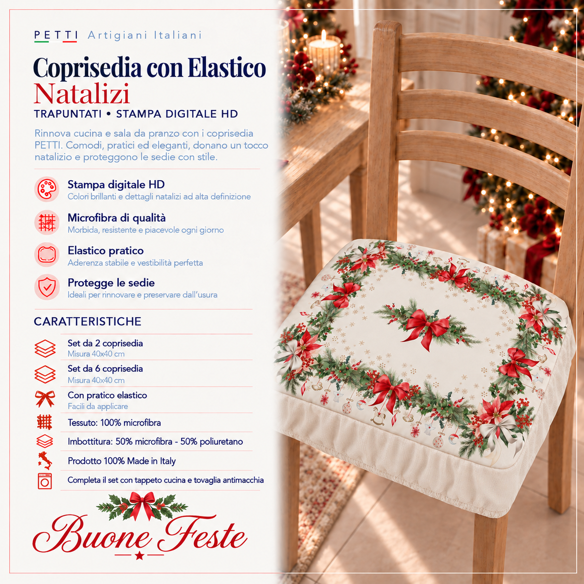 Coprisedia Natalizi con Elastico in Stampa Digitale Ghirlanda Natale