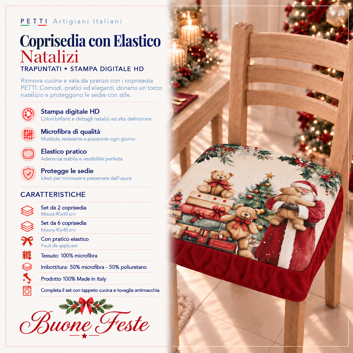 Coprisedia Natalizi con Elastico in Stampa Digitale Sweet Santa