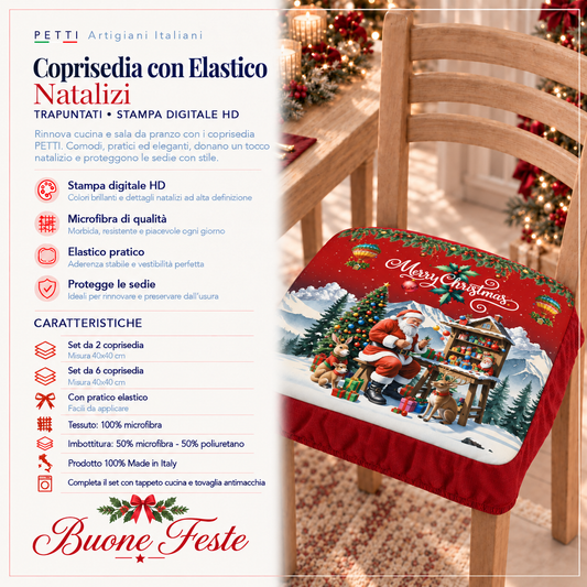 Coprisedia Natalizi con Elastico in Stampa Digitale Santa Village