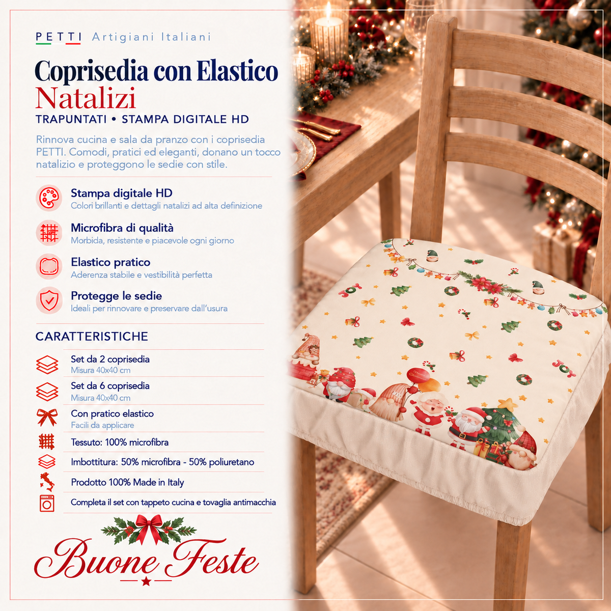 Coprisedia Natalizi con Elastico in Stampa Digitale Gnomo