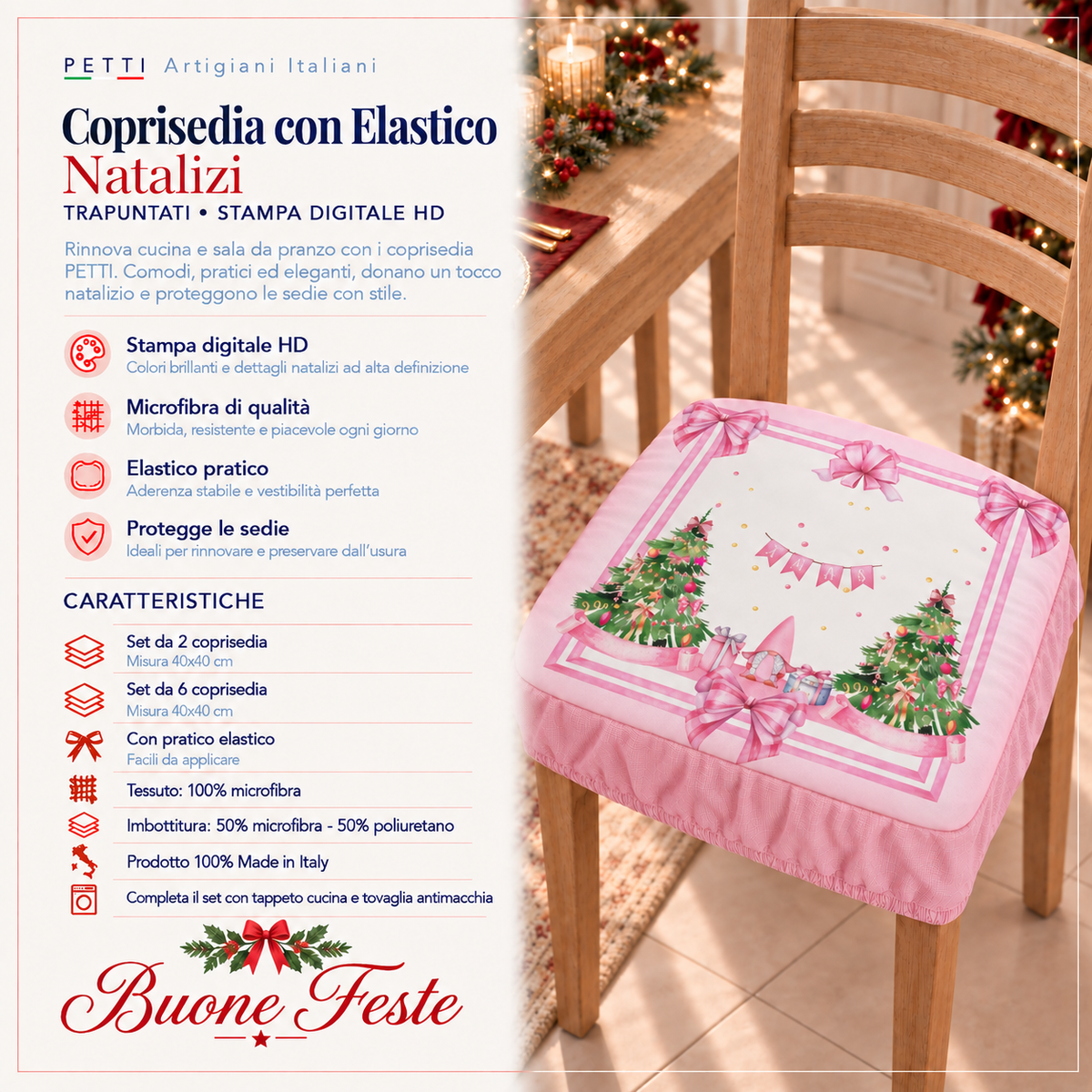 Coprisedia Natalizi con Elastico in Stampa Digitale Gnomo Rosa