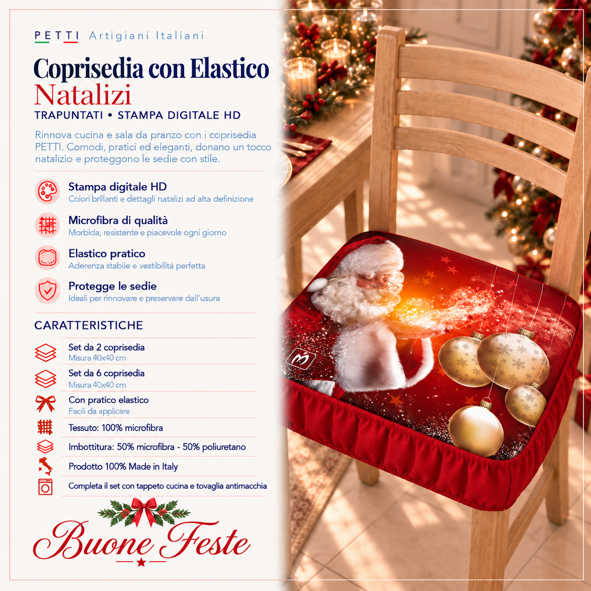 Coprisedia Natalizi con Elastico in Stampa Digitale Babbo Natale