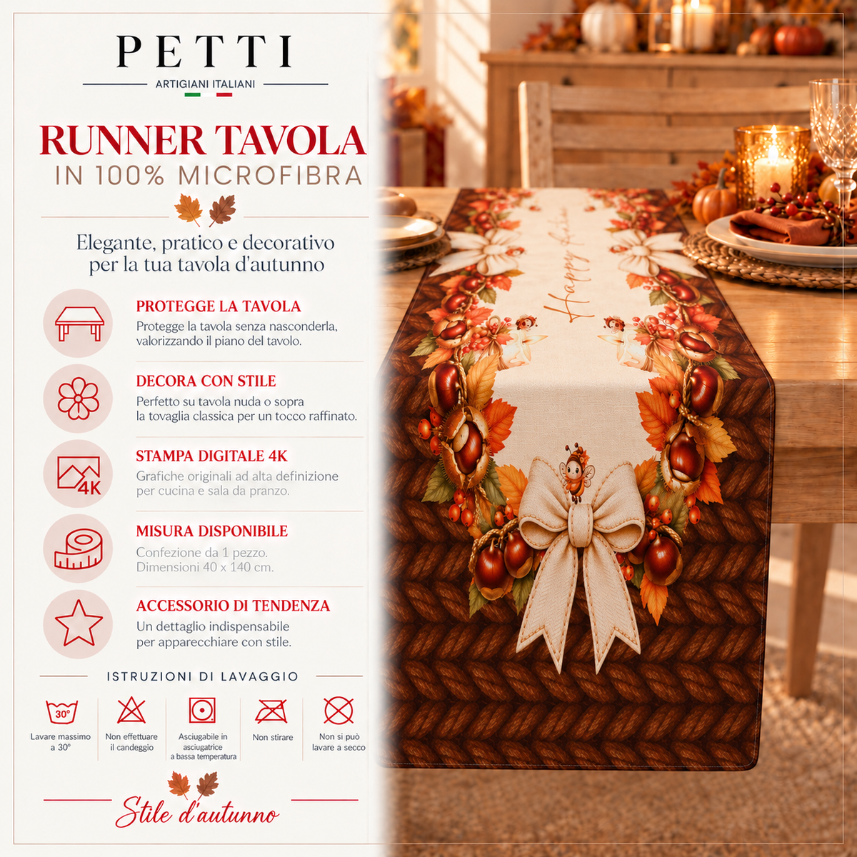 Runner Tavola, Tovaglia Runner, Runner Cucina Castagne
