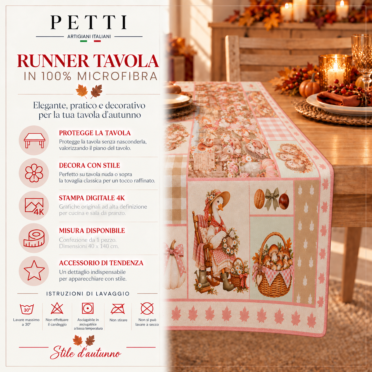 Runner Tavola, Tovaglia Runner, Runner Cucina Pink Autumn