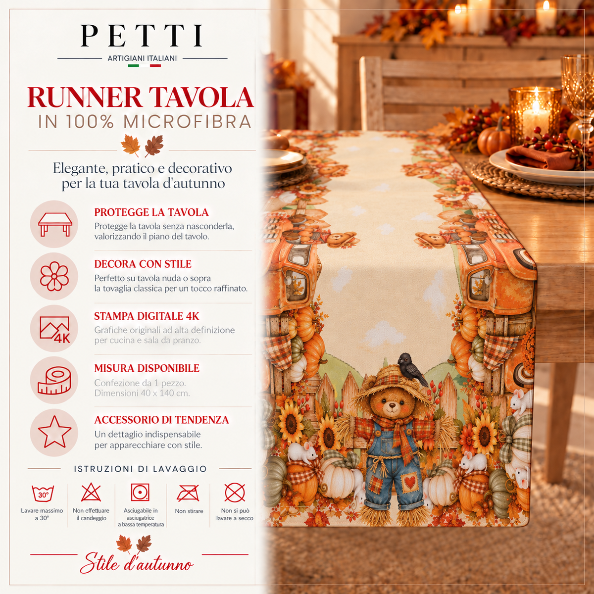 Runner Tavola, Tovaglia Runner, Runner Cucina Farm Teddy