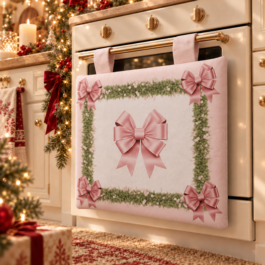 Copriforno Natalizio per Cucina in Stampa Digitale Fiocco Rosa Piume