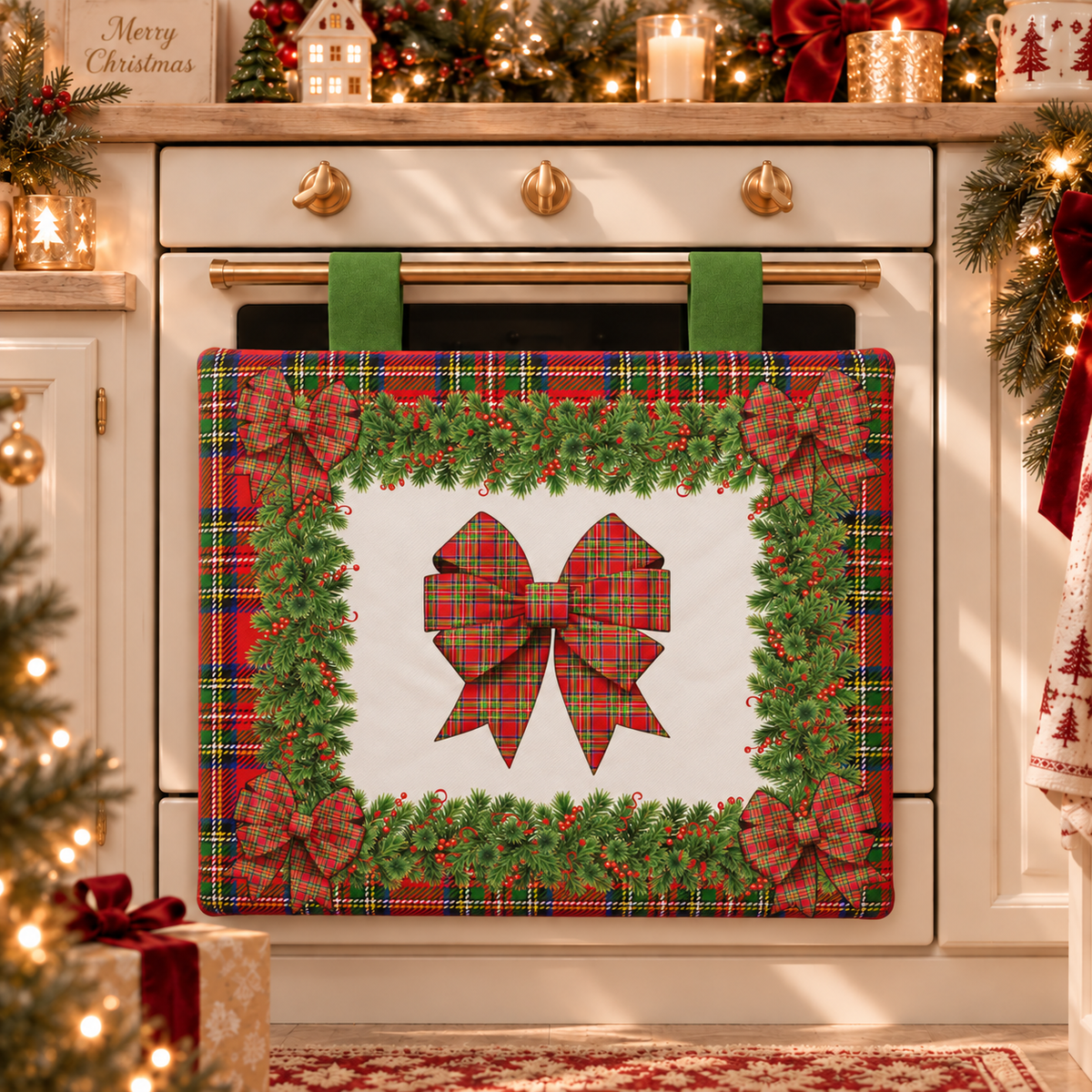 Housse de four de Noël pour cuisine en impression numérique Noeud Tartan, motif écossais