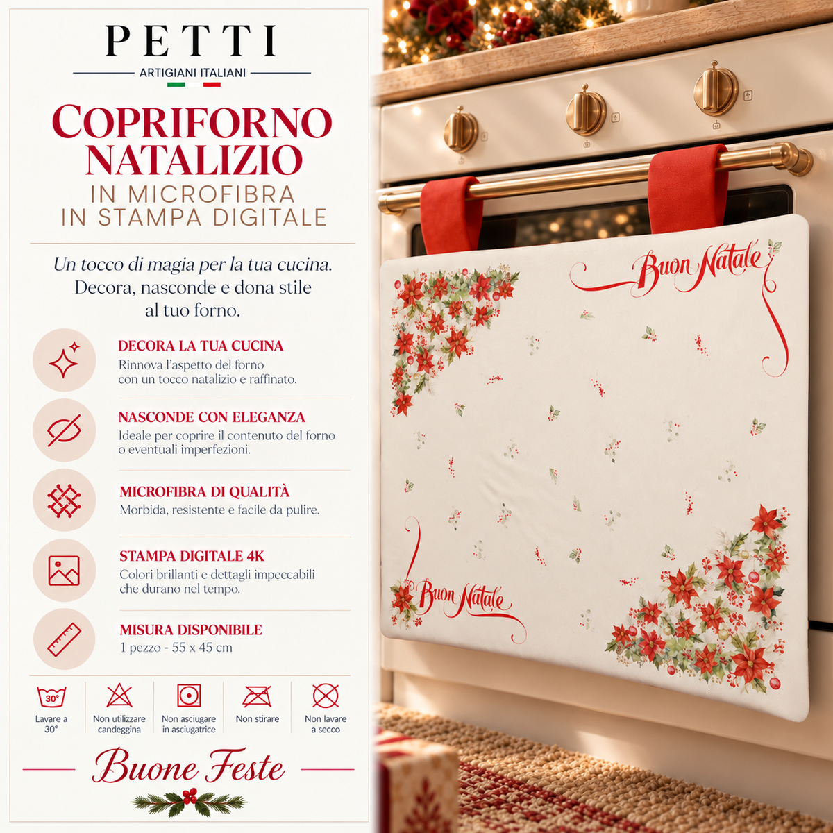 Copriforno Natalizio per Cucina in Stampa Digitale Buon Natale