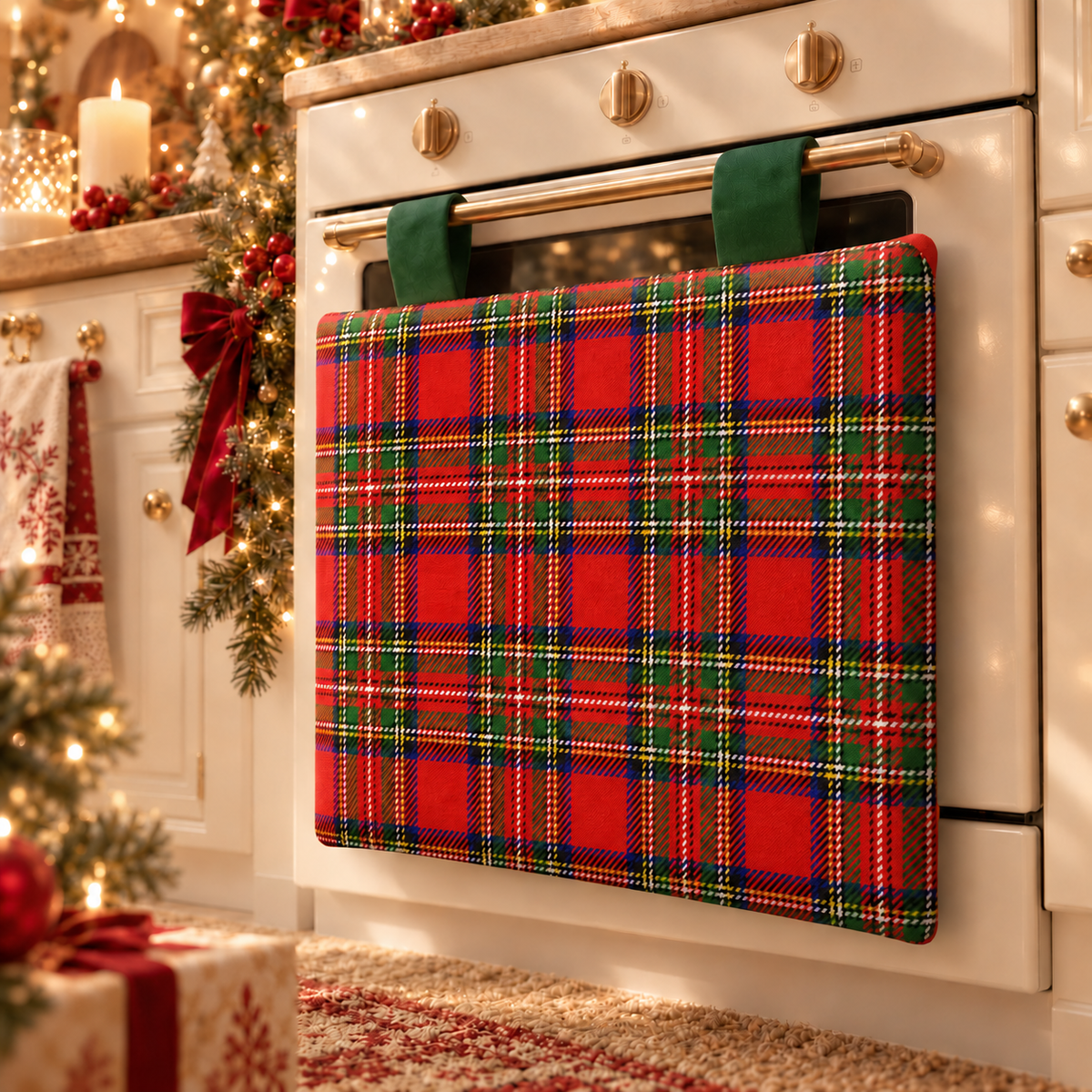 Copriforno Natalizio per Cucina in Stampa Digitale Tartan, Fantasia Scozzese