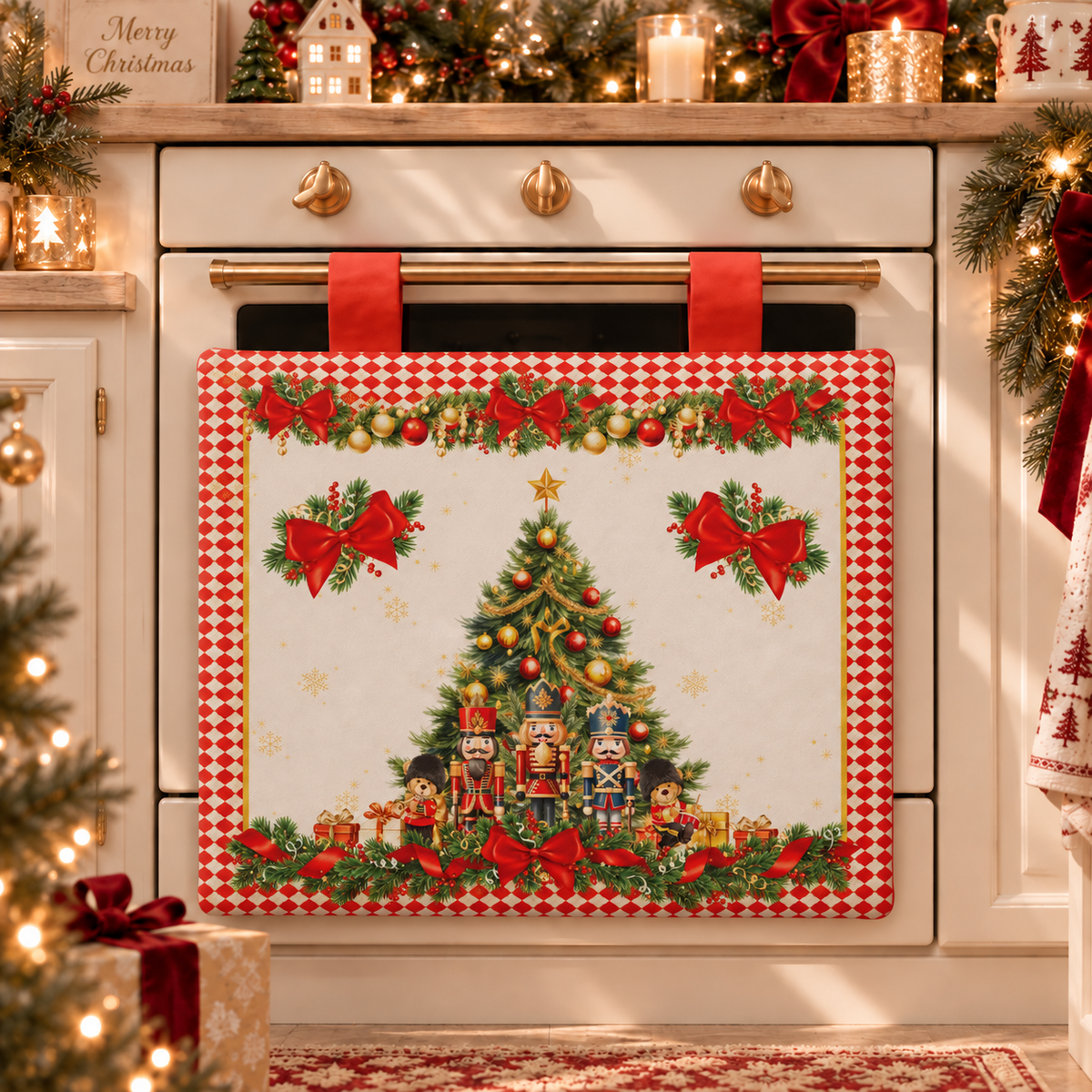 Housse de Four de Noël pour Cuisine en Impression Numérique Casse-Noisette Rouge