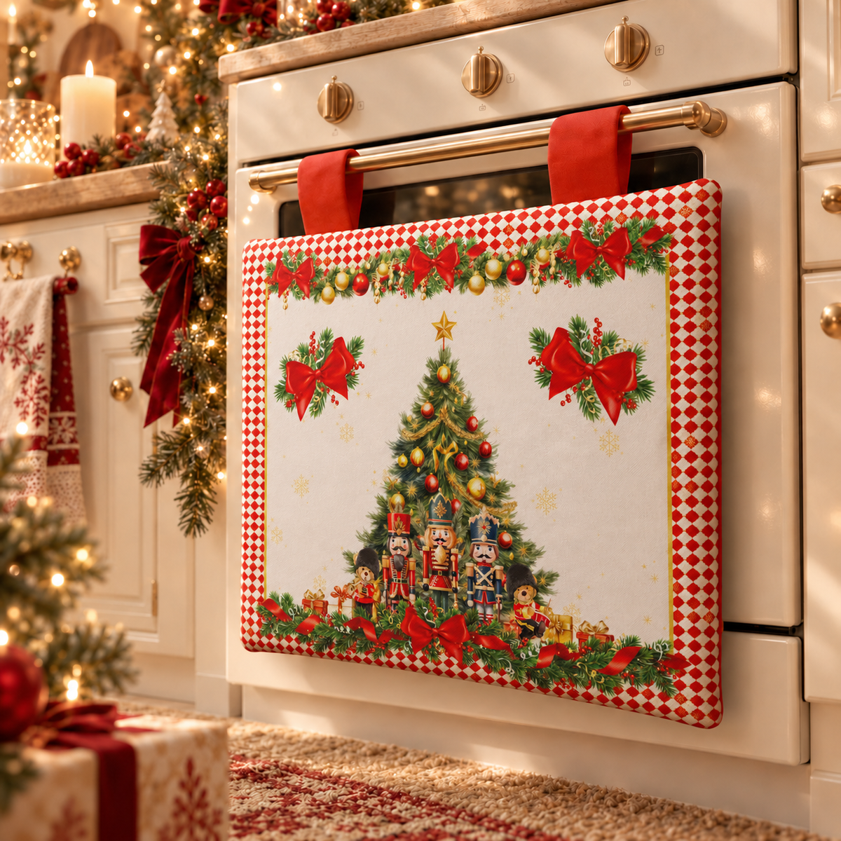 Housse de Four de Noël pour Cuisine en Impression Numérique Casse-Noisette Rouge