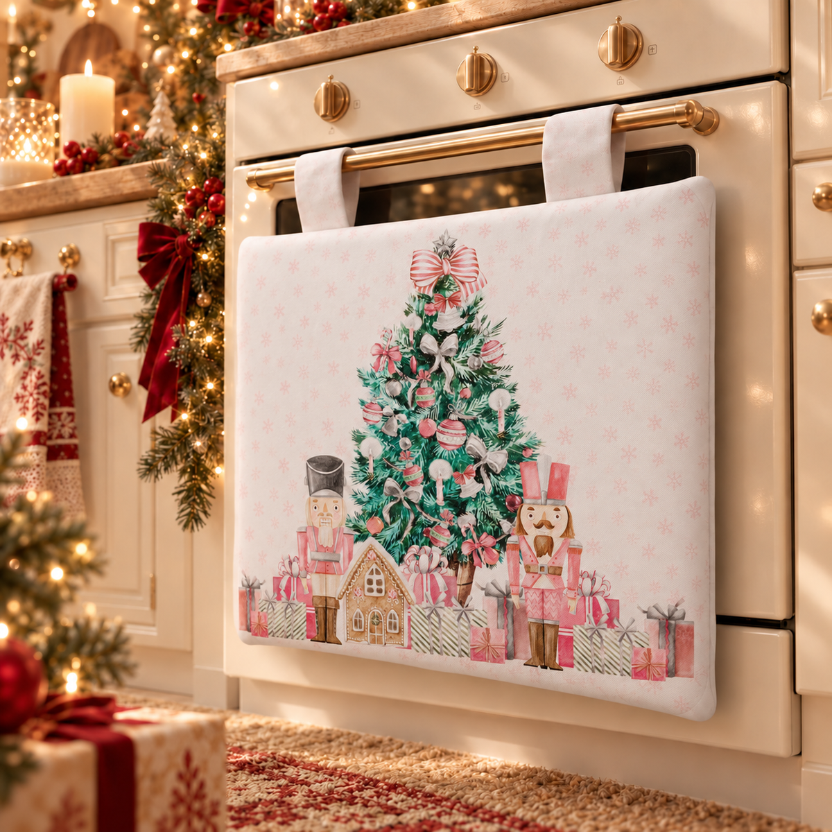 Christmas Oven Cover for Kitchen in Digital Print Pink Soldiers 1pc 40x50cm