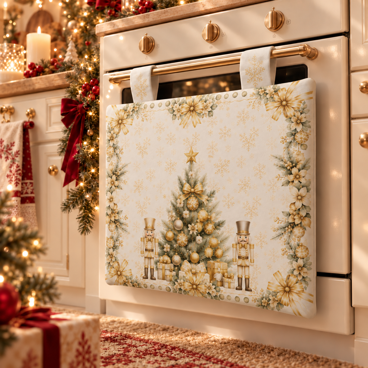 Copriforno Natalizio per Cucina in Stampa Digitale Xmas Gold