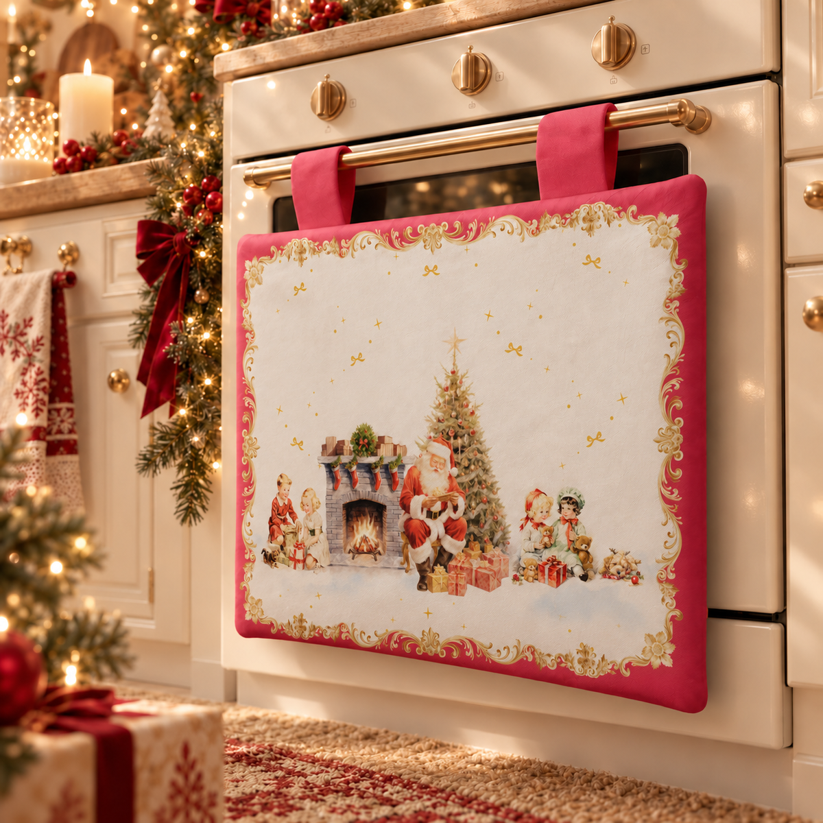 Copriforno Natalizio per Cucina in Stampa Digitale Vintage Xmas