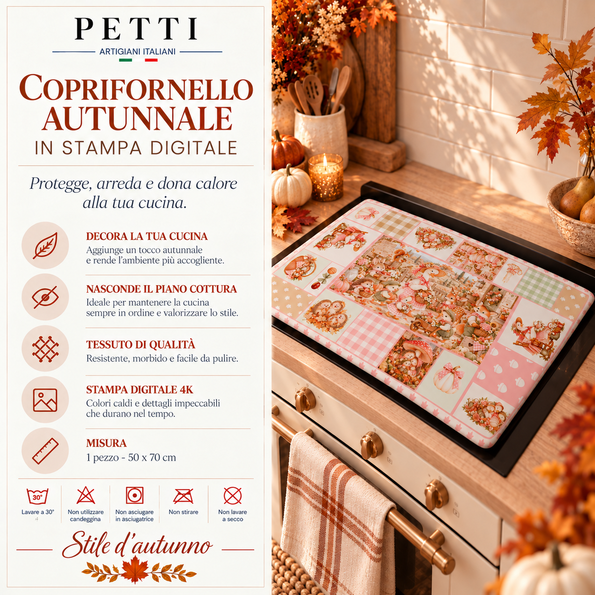 Coprifornello Coprifuochi Cucina in Stampa Digitale Pink Autumn