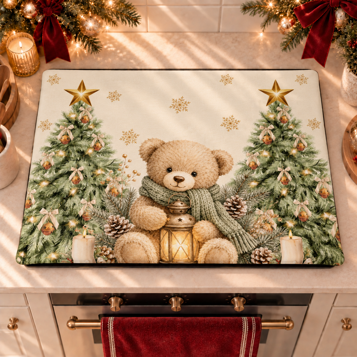 Coprifornello Natalizio Coprifuochi Cucina in Stampa Digitale Teddy Gold