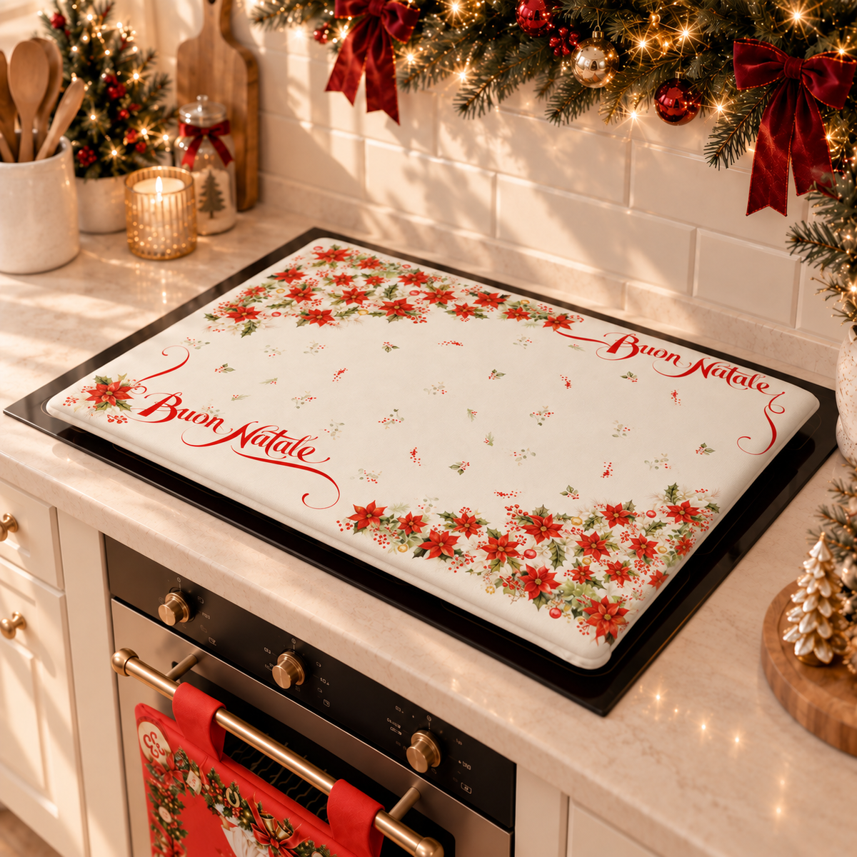 Housse de Plaque de Cuisson de Noël pour Cuisine en Impression Numérique Joyeux Noël