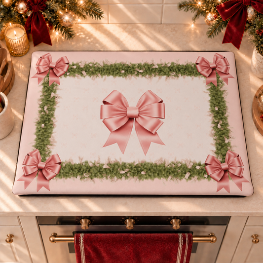 Coprifornello Natalizio Coprifuochi Cucina in Stampa Digitale Fiocco Rosa Piume