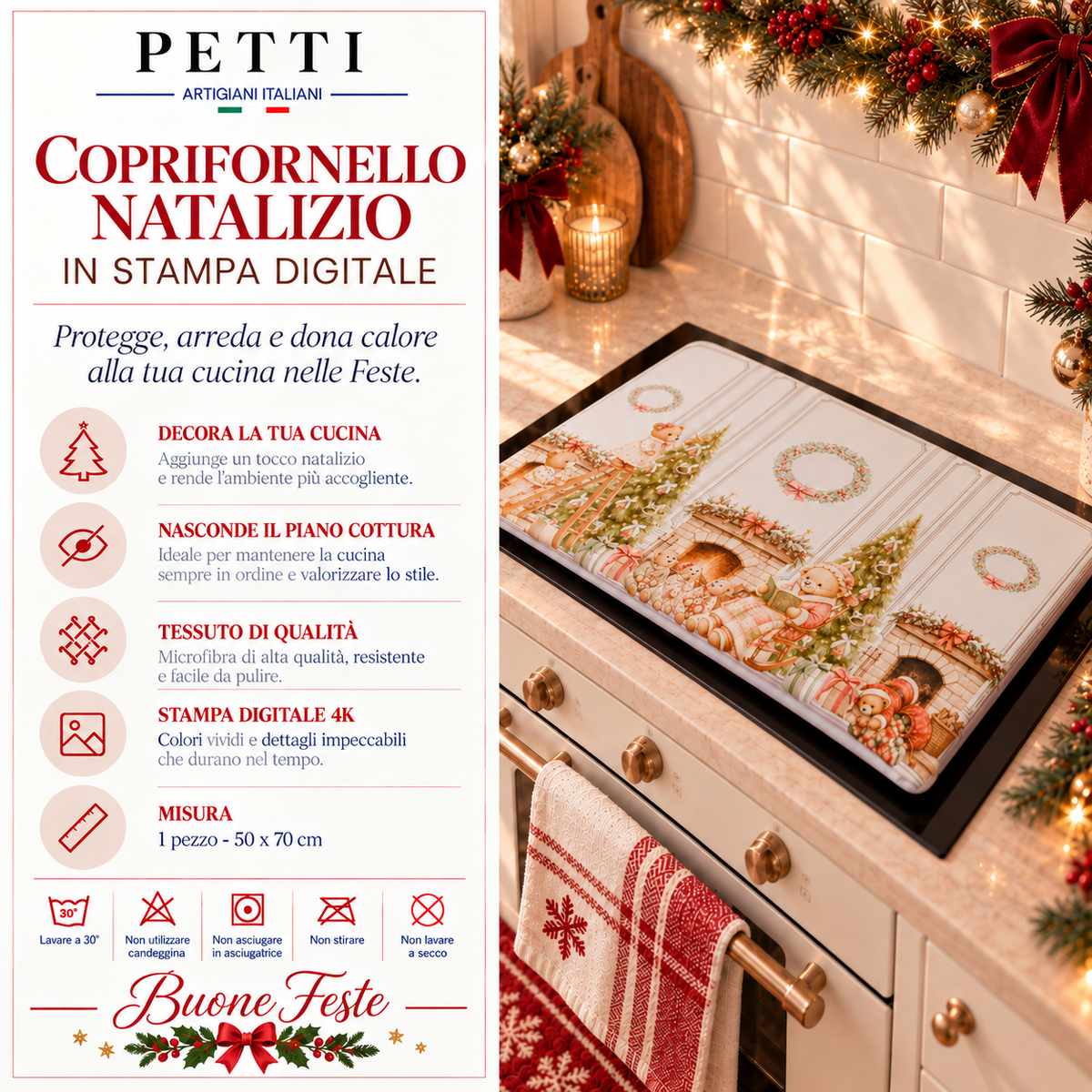 Coprifornello Natalizio Coprifuochi Cucina in Stampa Digitale Teddy House