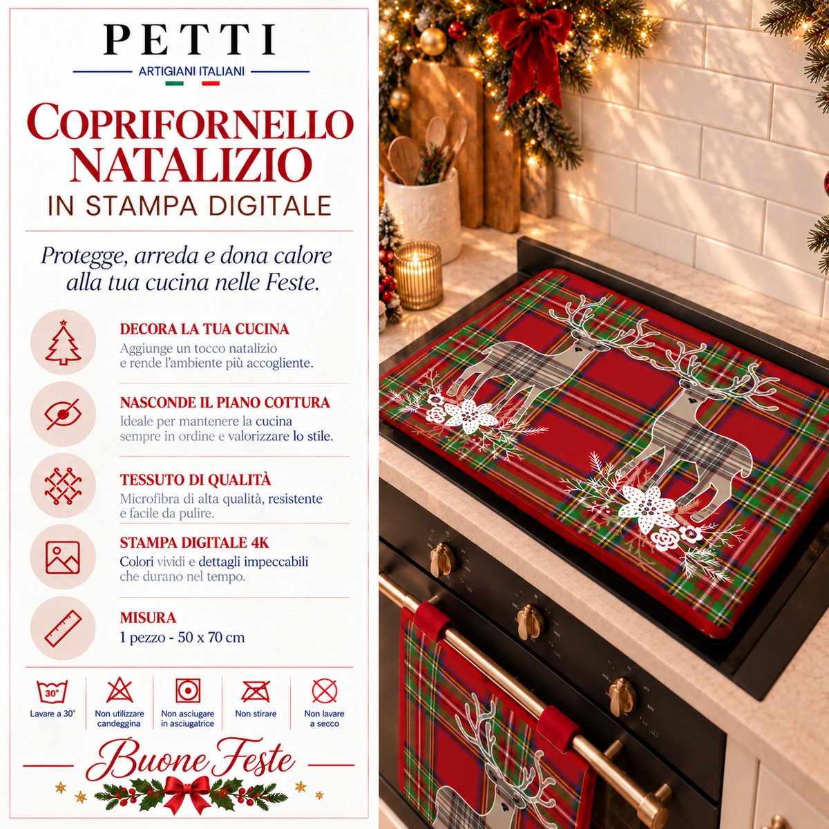 Coprifornello Natalizio Coprifuochi Cucina in Stampa Digitale Renna Beige
