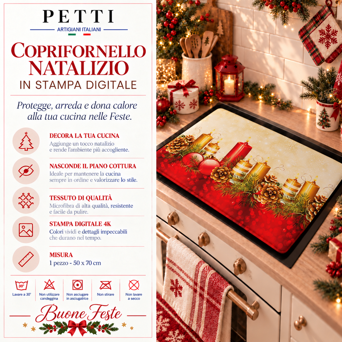 Coprifornello Natalizio Coprifuochi Cucina in Stampa Digitale Candele